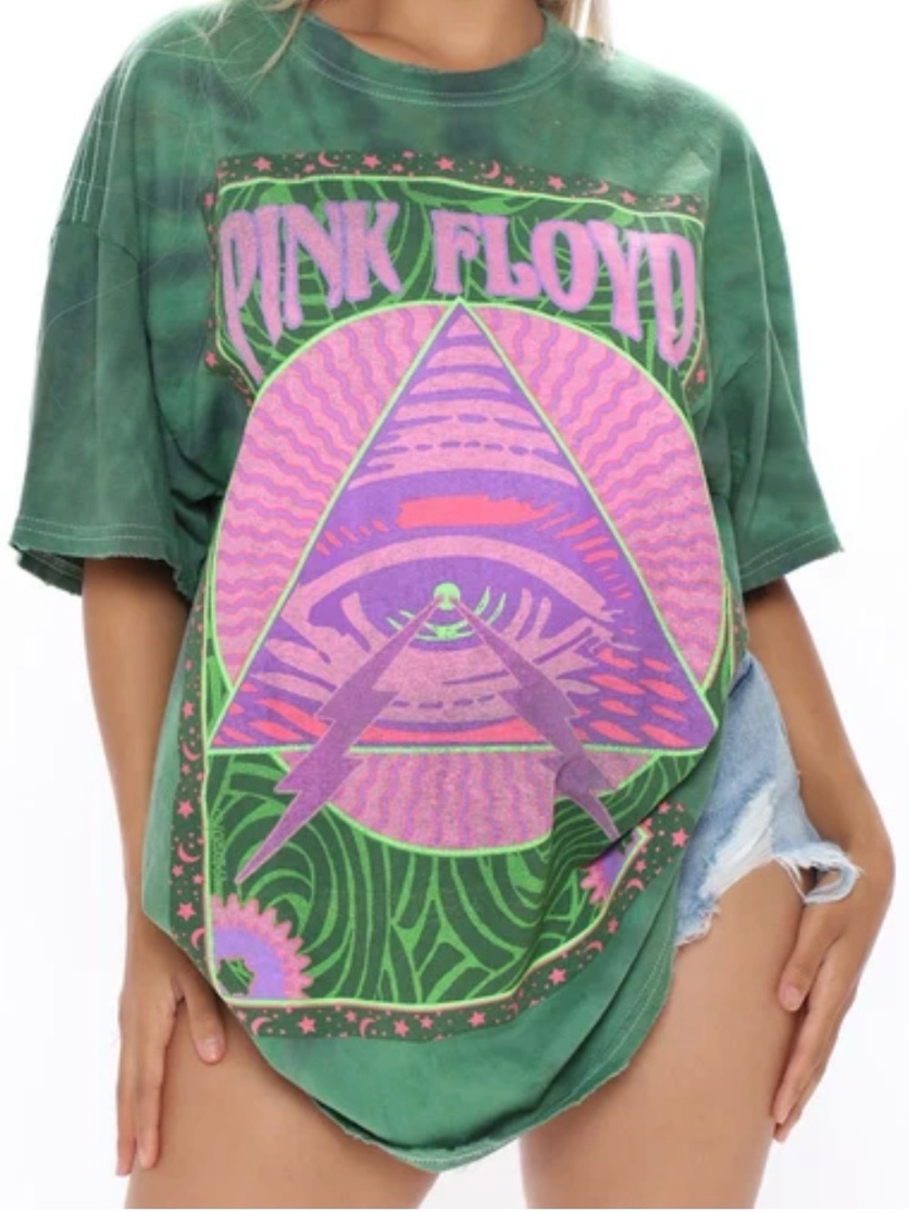Unisex Oversized Pink Floyd Band Tee with Neon Purple Graphic- L/XL